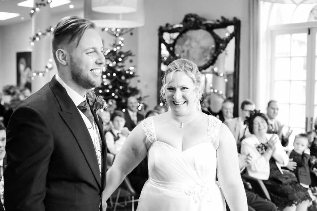 The bride and groom at a wedding by a Cornwall wedding photographer