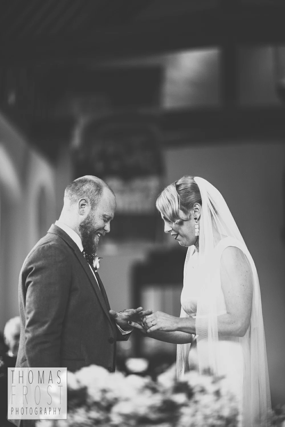 Exchange of rings at Prittlewell Priory Wedding, Southend-on-sea.