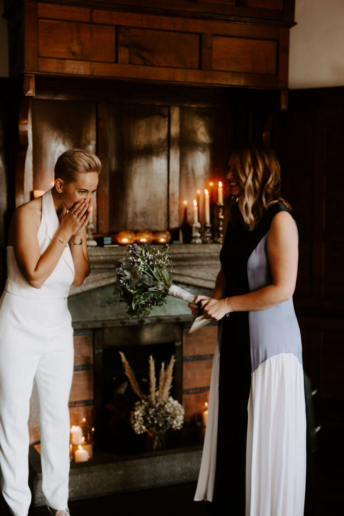 emotions at boho wedding in Cornwall
