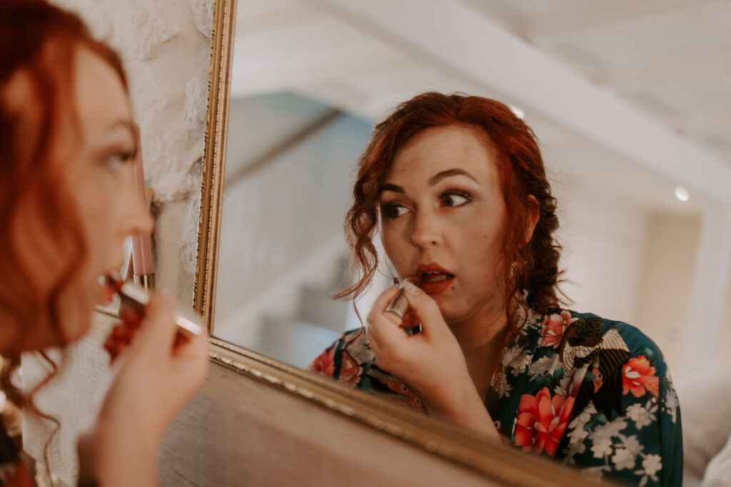 final touch up before putting the dress on