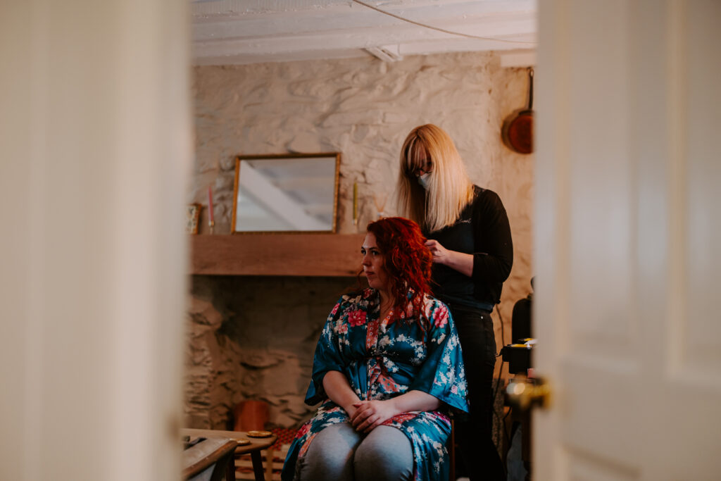 bridal prep at Cornwall elopement