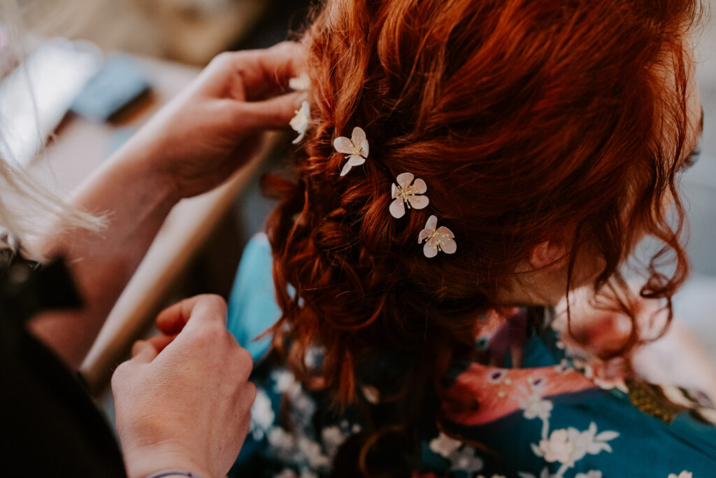 bridal hair at Cornwall elopement