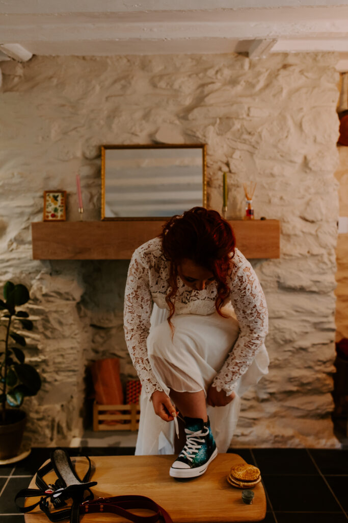 bride gets her converse on to get married in Cornwall
