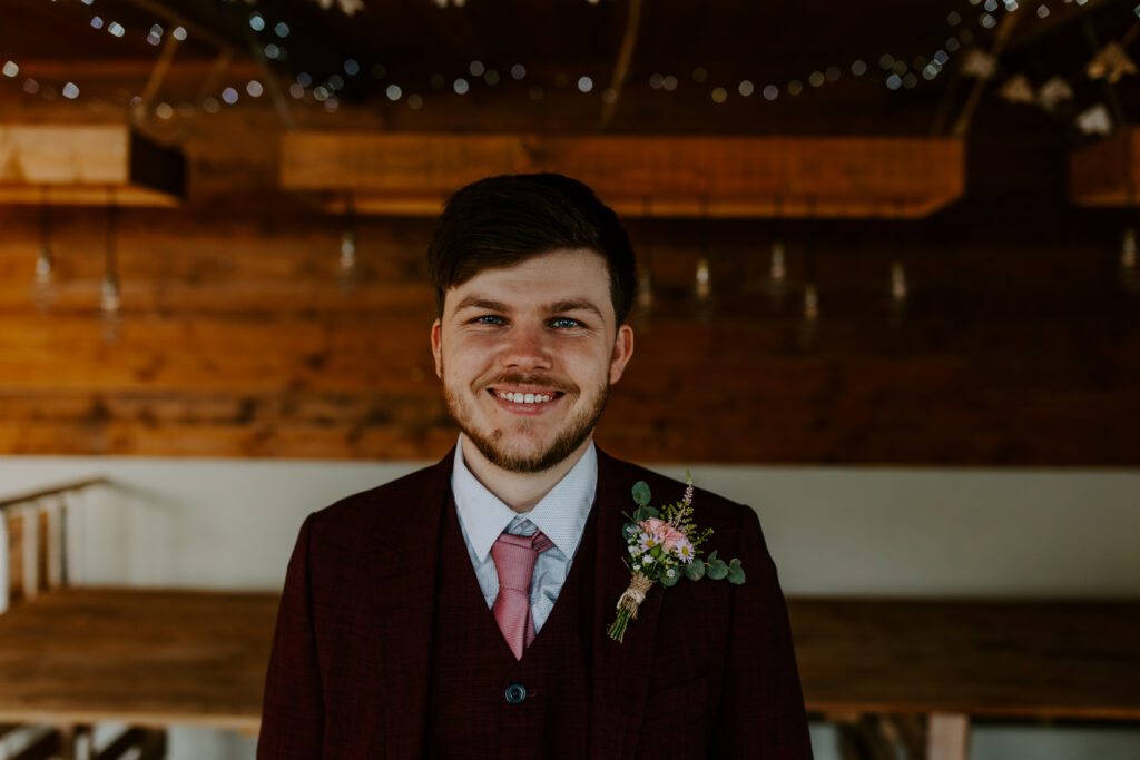 Happy groom at Cornwall elopement wedding