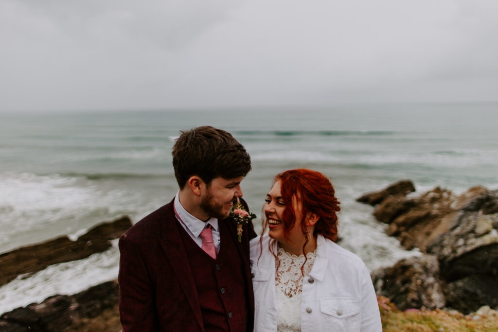 happy couple at Cornwall elopement wedding