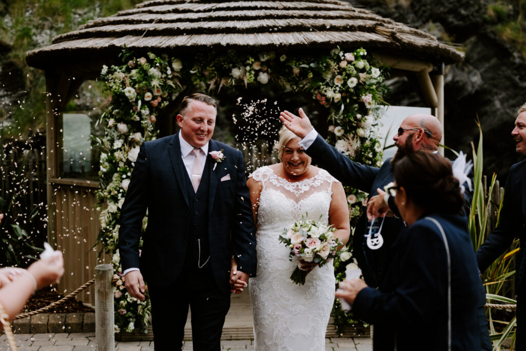 Confetti moment at Devon wedding