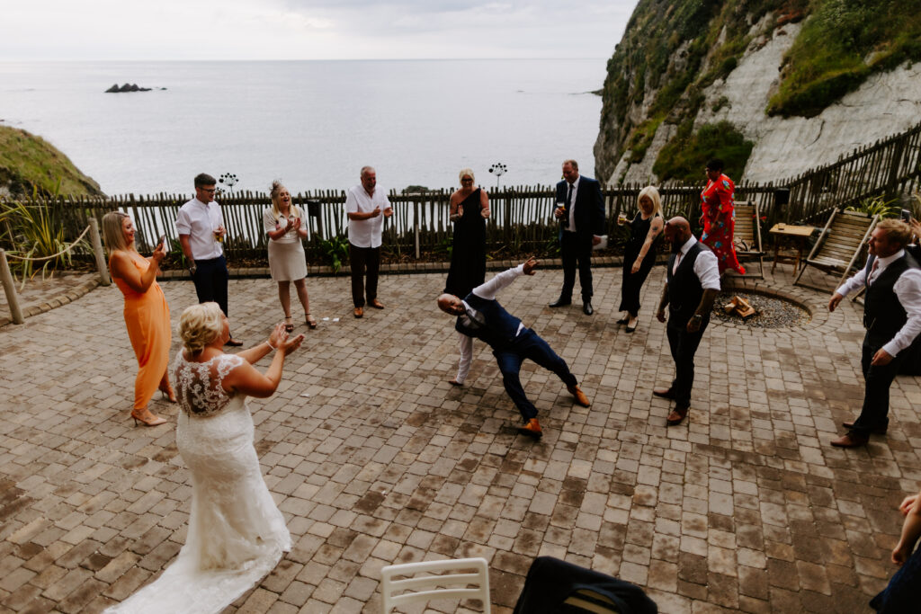 Break dancing at Devon wedding