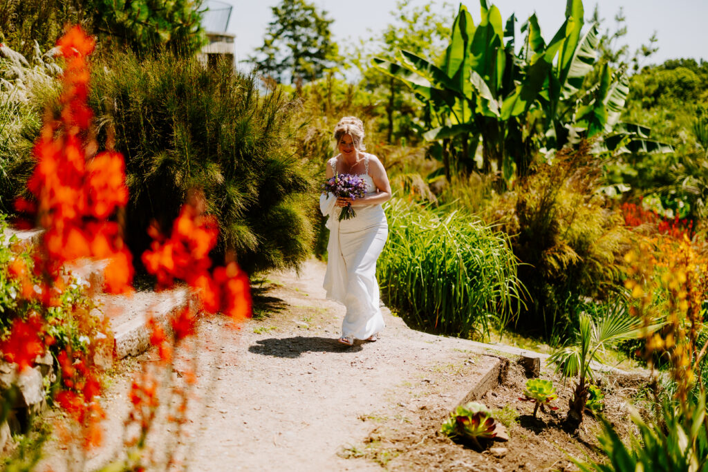 bride at Tremenheere Gardens in Cornwall