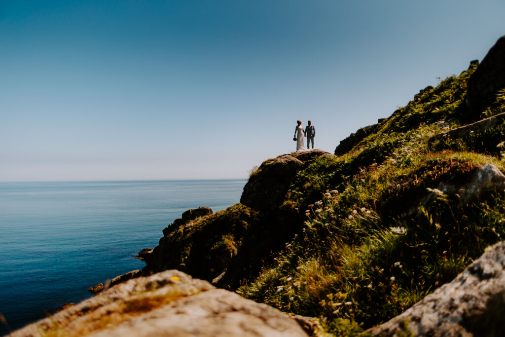 cliff top wedding couple in Cornwall