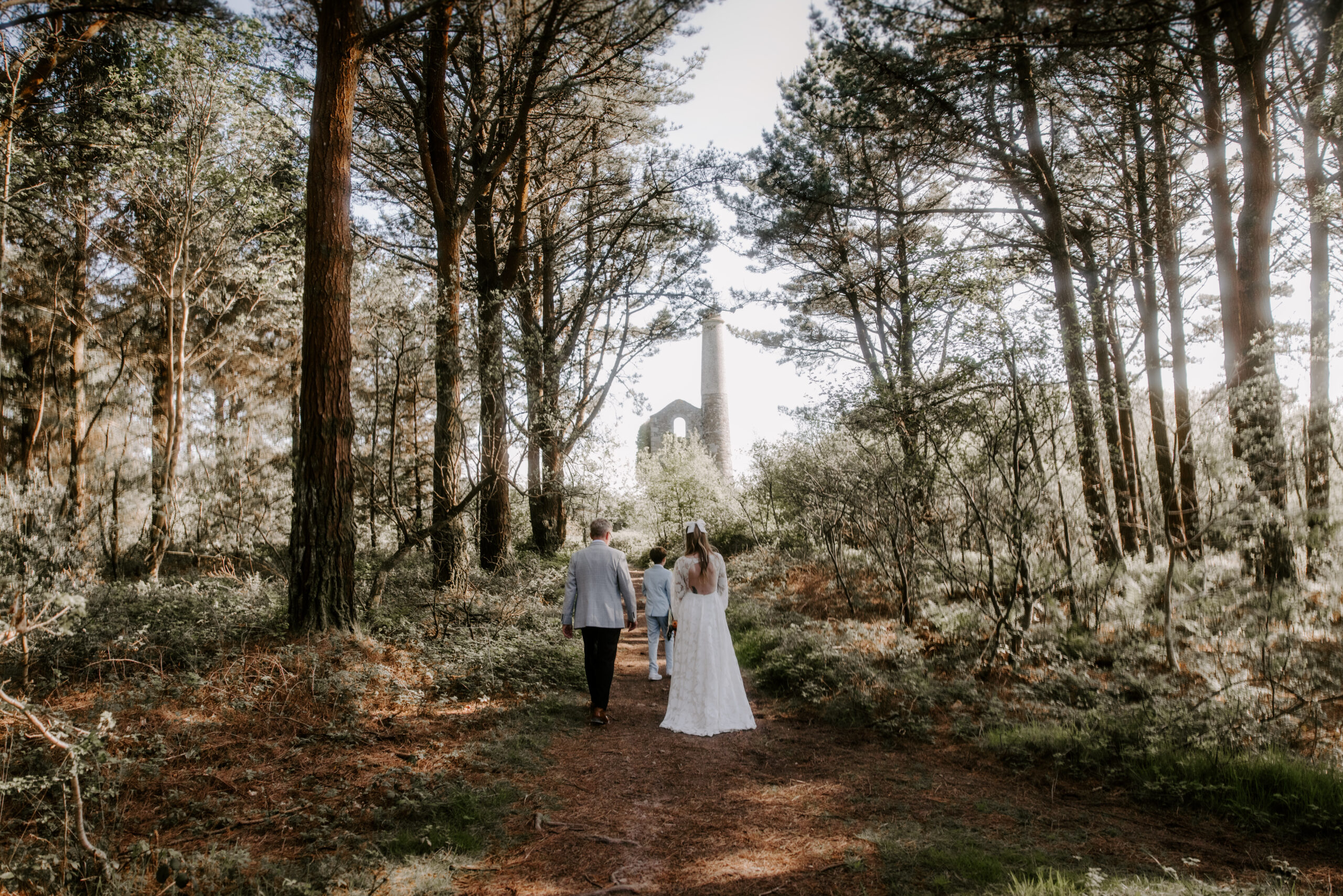 eloping couple in woods in Cornwall.